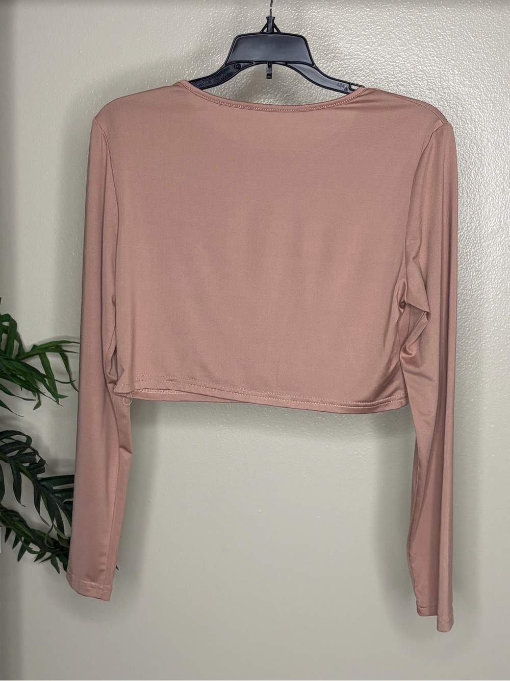 Beige Lounge Set Matching Long Sleeve Crop Top Wide Leg Pants Cozy - Picture 4 of 6